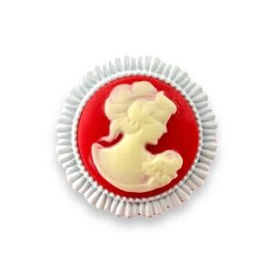 Modern Victorian Woman Red & White Ornate Baroque Adjustable Ring OOAK